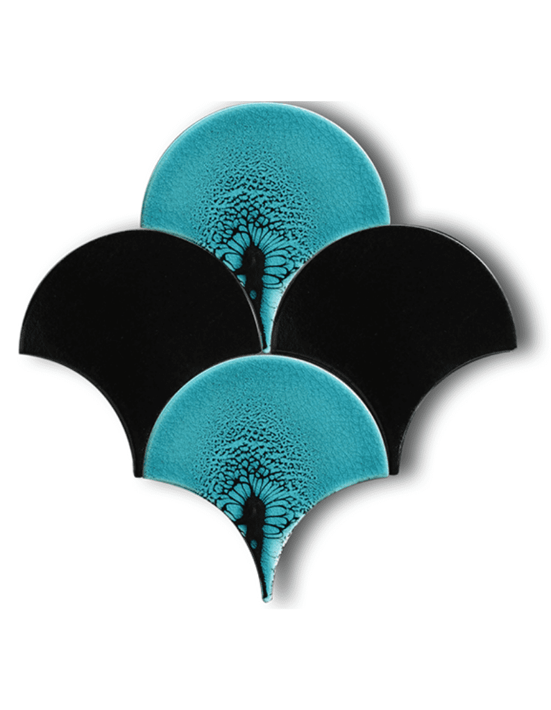 Balık Pulu Seramik-17- 17X17 Balık Pulu Turkuaz Efekti Siyah Seramik Karo, Doku Seramik